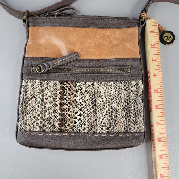 The Sak Womens Crossbody Purse Satchel Bag Snakeskin Leather Brown Size 8"x8" - Picture 9 of 14